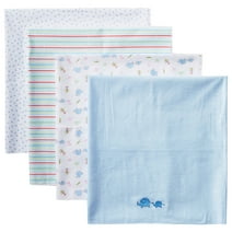 Spasilk Unisex-Baby 100 Percent Cotton 4pk Receiving Blanket, Blue Elephant