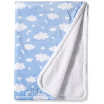 Spasilk Velboa Fleece Blanket With Thick Stitch Trim Accessory for Crib and Stroller, Blue Clouds