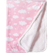 Spasilk Velboa Fleece Blanket With Thick Stitch Trim Accessory for Crib and Stroller, Blue Clouds