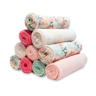 Spasilk Washcloth Wipes Set for Newborns and Infants, Terry Bathtime Essentials, Pack of 10, Pink Coral