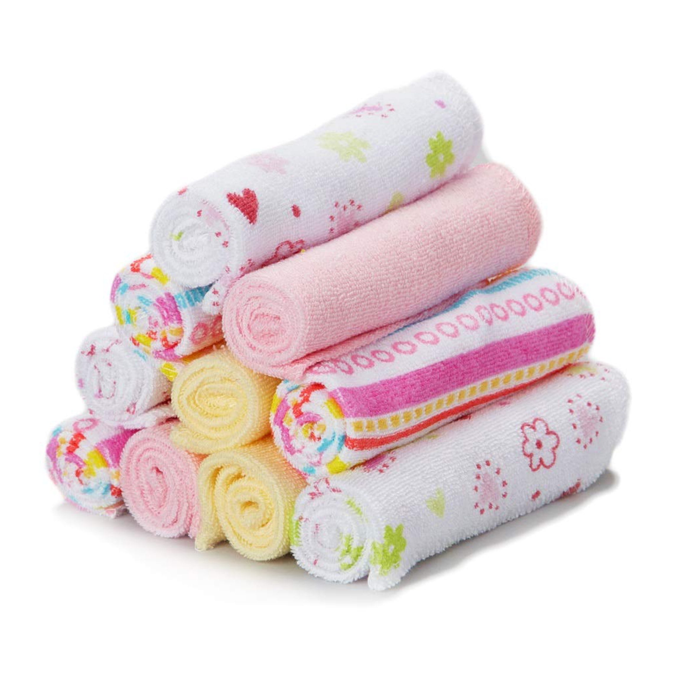 Spasilk Washcloth Wipes Set for Newborns and Infants, Terry Bathtime Essentials, Pack of 10, Pink Stripes