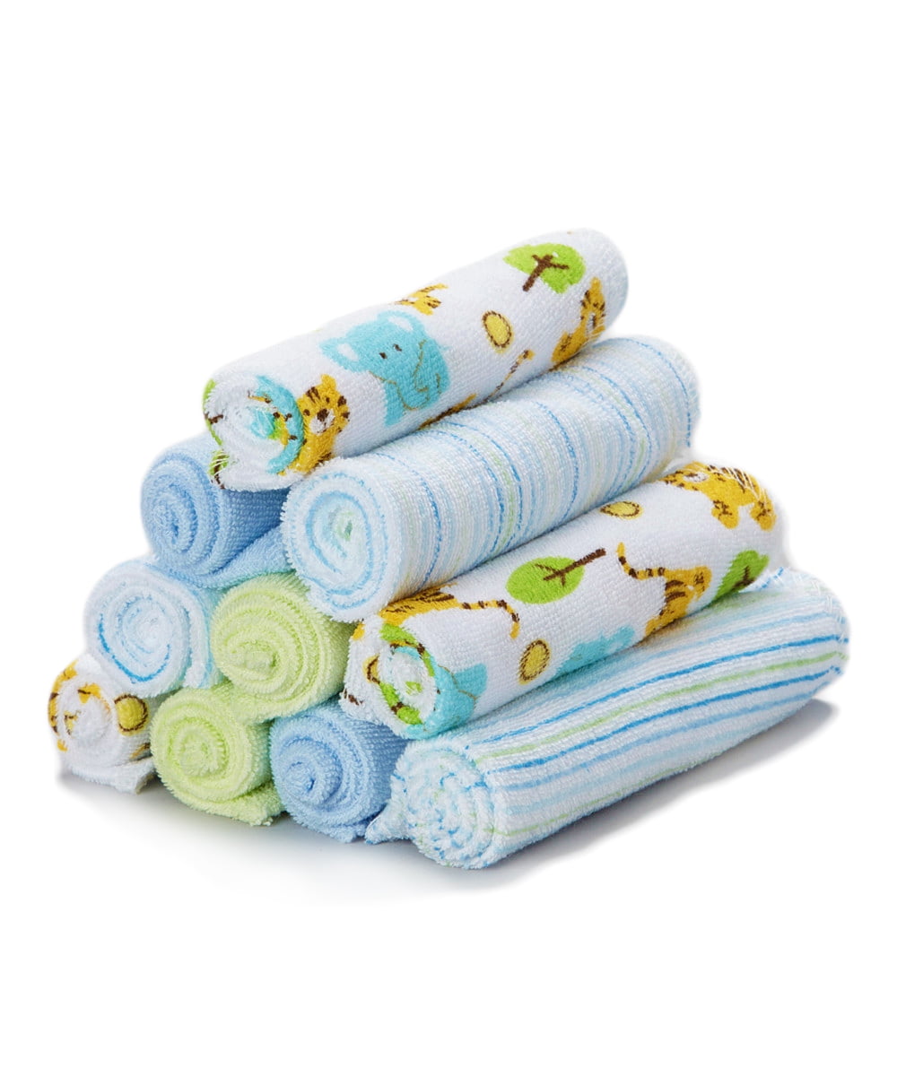 Spasilk Washcloth Wipes Set for Newborns and Infants, Terry Bathtime Essentials, Pack of 10, Safari Animals
