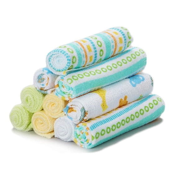 Spasilk Washcloth Wipes Set for Newborns and Infants, Terry Bathtime Essentials, Pack of 10, Yellow Stripes