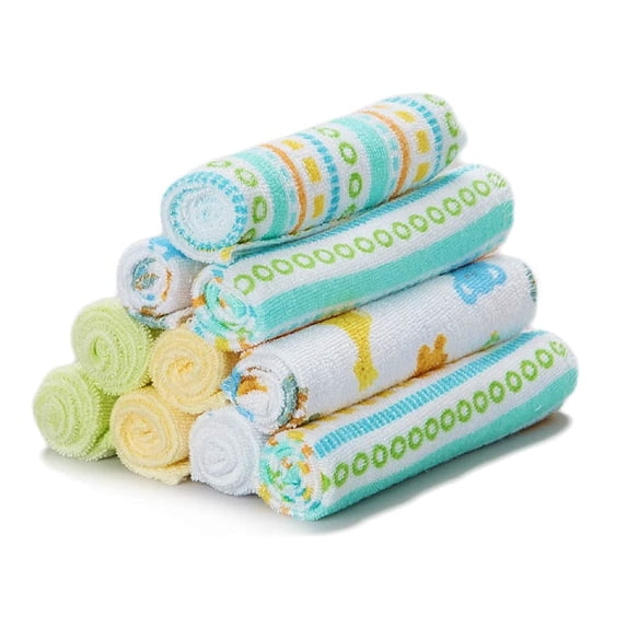 Spasilk Washcloth Wipes Set for Newborns and Infants, Terry Bathtime Essentials, Pack of 10, Yellow Stripes
