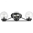 thumbnail image 1 of Spatial Collection Three-Light Matte Black Clear Glass Global Bath Vanity Light, 1 of 2
