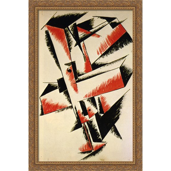 Spatial Force Construction 26x40 Large Gold Ornate Wood Framed Canvas Art by Lyubov Popova