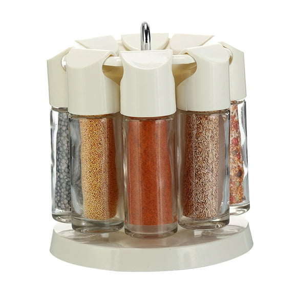 Spatiy 1 Set Revolving Rack with Glass Seasoning Bottles Rotating Countertop Seasoning Organizer for Pepper Salt Dispenser 8pcs