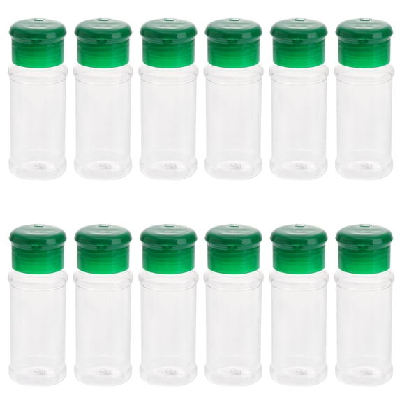 Spatiy 12pcs Jars Bottles with Green Sifter Cap Containers for and Powders Condiment Salt Pepper Powder ( Green )