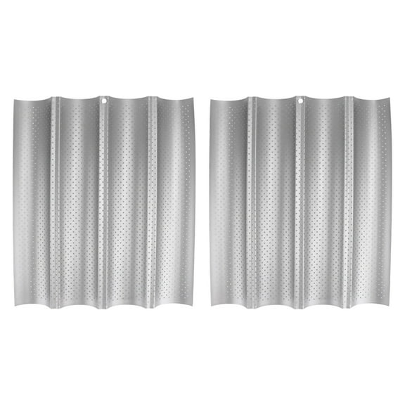 Spatiy 2pcs Nonstick Perforated Pans French Bread Pans Loaf Bake Mold Tray Cooking Bakers Molding ( Silver )