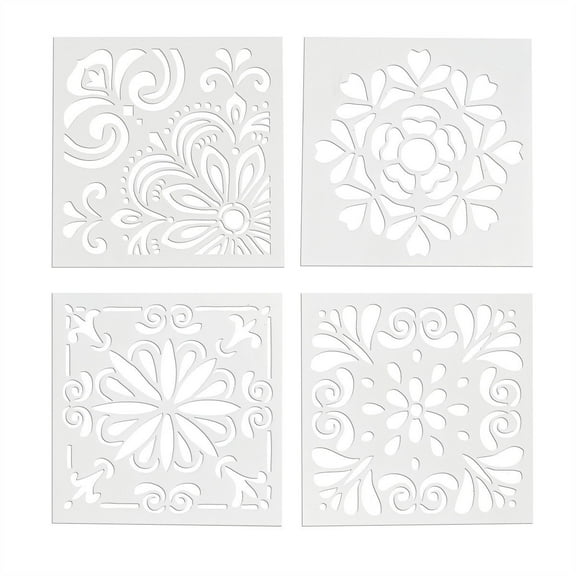 Spatiy 4Pcs Spray Templates Retro Totem Reusable Stencils Set Cut Painting Stencil Floor Wall Tile Fabric Wood Stencils Elegant Flower Spray Template Mold Cake Decor Mold DIY Baking Tool(Mixed Color)