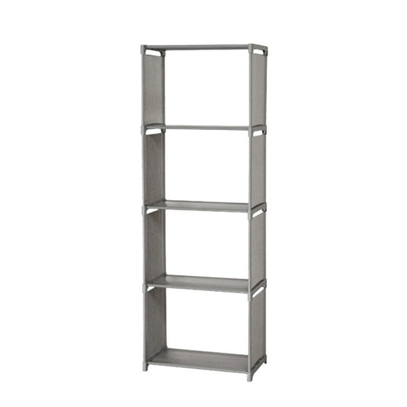 Spatiy Bookshelf Shelf Rack Storage Rack Magazine Rack Bookcase Shelving Display Shelves Storage Unit PP and Non-woven Fabric Shelf (Five-story Silver Gray)