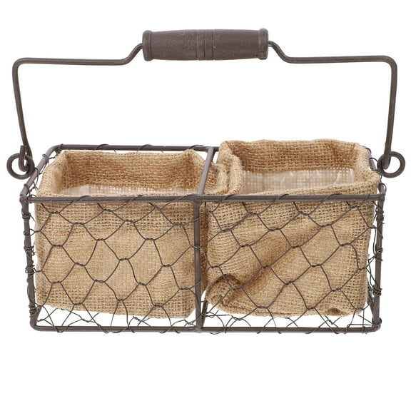 Spatiy Craft Versatile Double Basket Storage Basket with Natural Linen Liner for Home Decor and Organizing