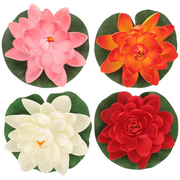 Spatiy PRETYZOOM 4PCS 17CM 4PCS Artificial Floating Flowers Realistic Water Pads Ornaments for Patio Pond Aquarium Swimming Pool Wedding Party Decor ( White+ Orange+ Red+ )