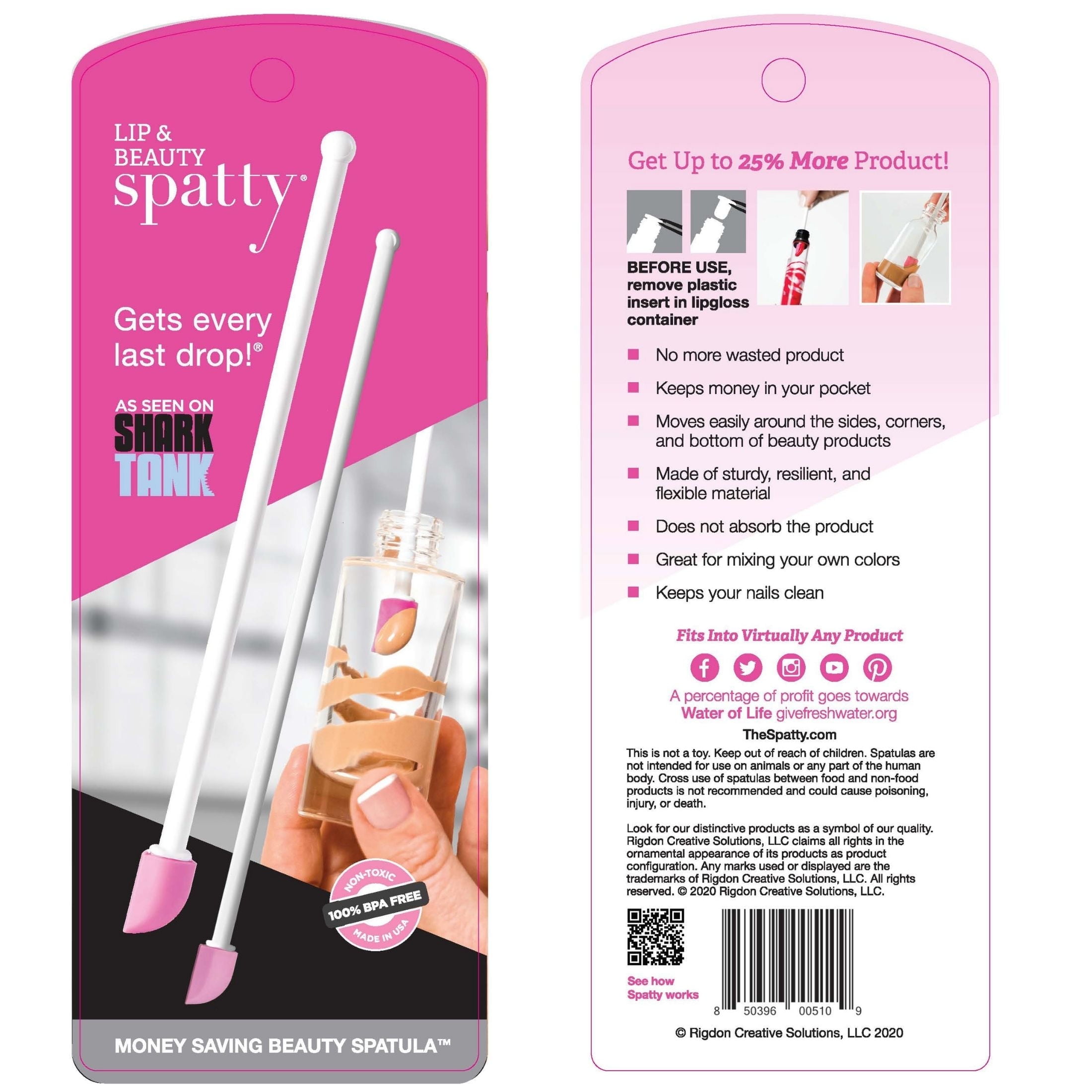 Spatty Lip Gloss and Mini Makeup Spatula (6 Inch, Pink Combo Pack) Scrape Last Drop of Lipstick & Makeup