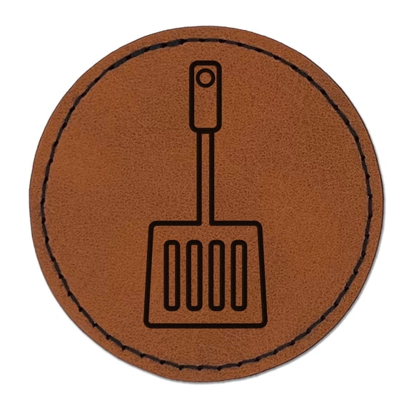 Spatula Cooking BBQ 2.5" Faux Leather Round Engraved Iron-On Patch - Brown