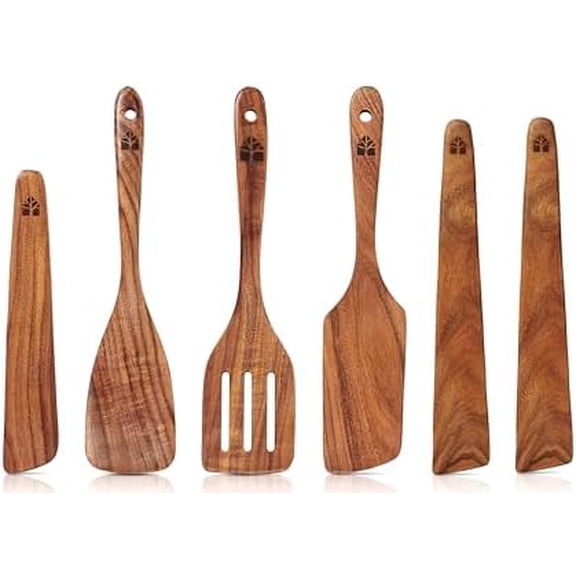 Spatula for Cooking  Natural Teak Wooden Utensils including Paddle, Turner, Slotted Spatula and Wood Scraper  Perfect for Flipping, Serving, Scraping & Turning$$Home Decor, Kitchen, & Other