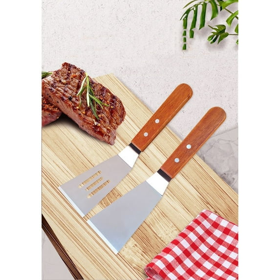 Spatula Set of 2, Griddle Scraper / Cooking Spatula for Flat Top BBQ Cast Iron Skillet Teppanyaki, Pancake Flipper, Hamburger Turner, Slotted Turner, Stainless Steel Griddle Accessories