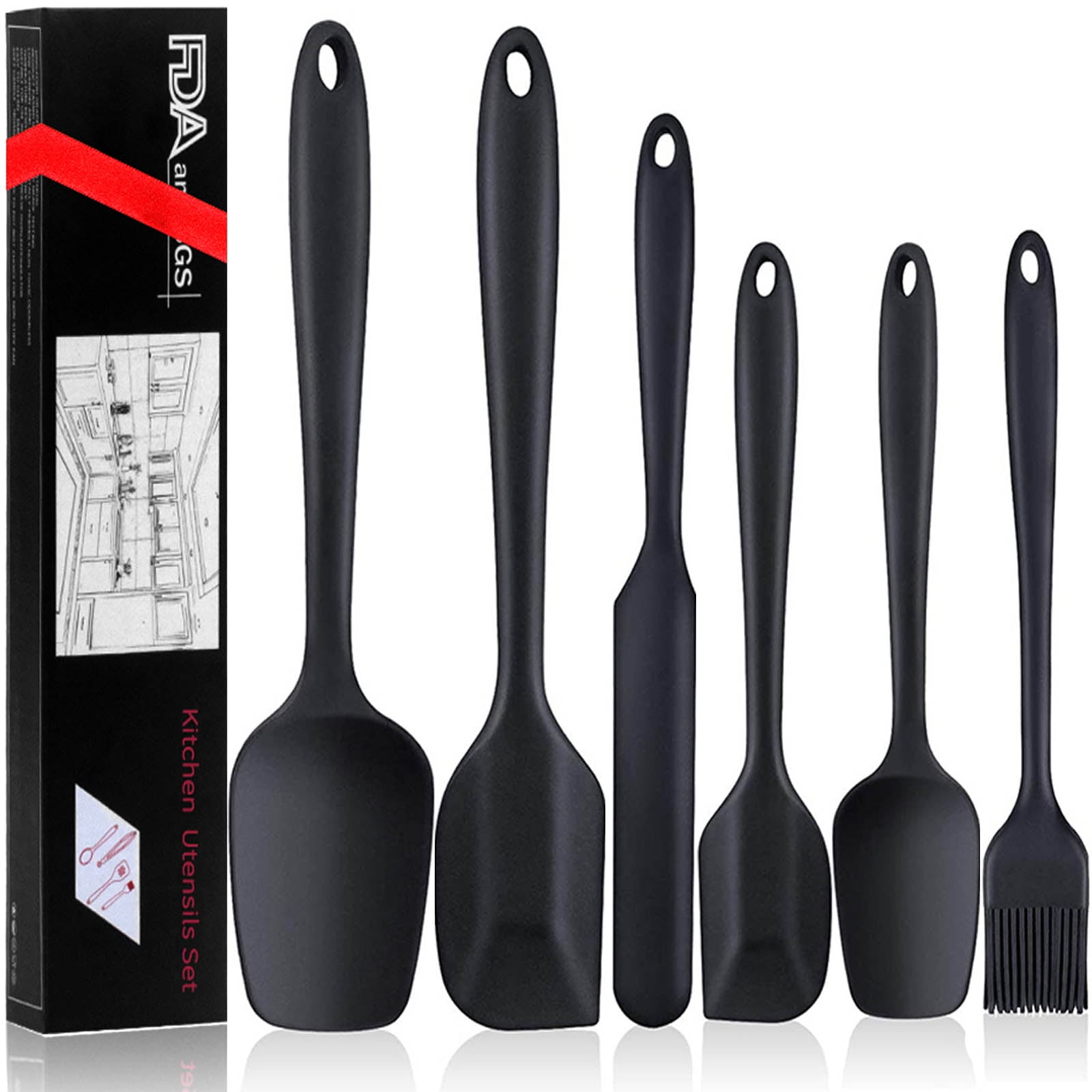 Restaurantware 10.6 inch x 2.2 inch Silicone Spatula, 1 Flat Flexible Spatula - Dishwasher-Safe, withstands Heat Up to 570F, Black Silicone Mixing