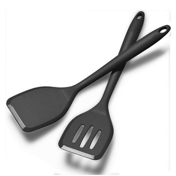 Spatula Turner Set, High Heat Resistant Spatulas with Seamless One Piece Design, Nonstick Rubber Flippers Utensils for Baking & Cooking, Black,11 IN