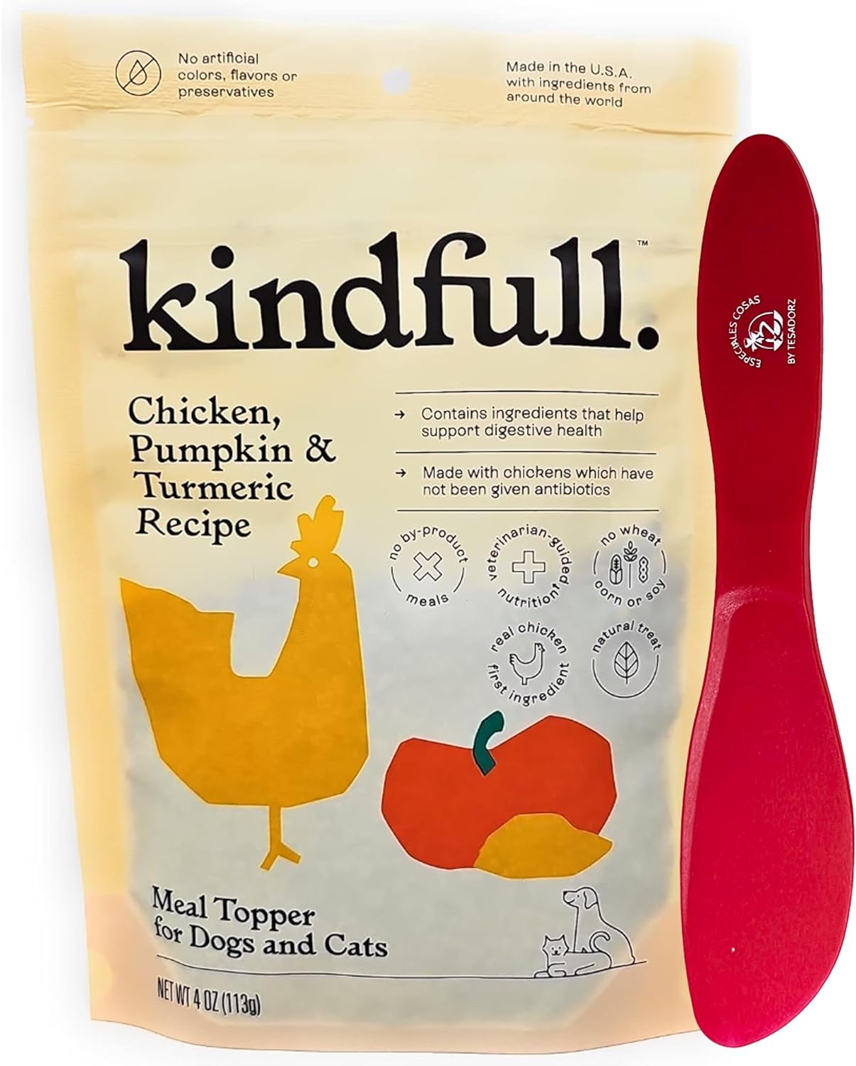 Spatula and Kindfull Chicken, Pumpkin and Turmeric Meal Topper Dogs and Cats 4oz (Pack of 6