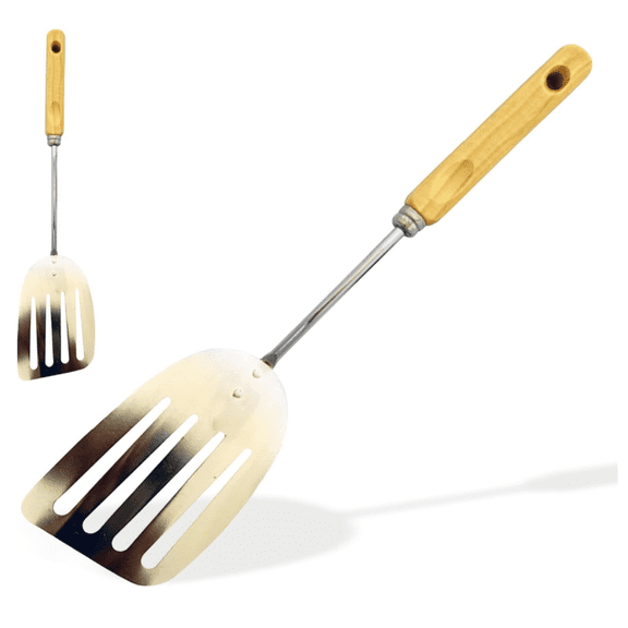 Spatula with Wood Handle 10-Inches - Chrome Heat Resistant Kitchen Spatulas - Barbecue Spatulas Turner for Cooking - Dishwasher Safe