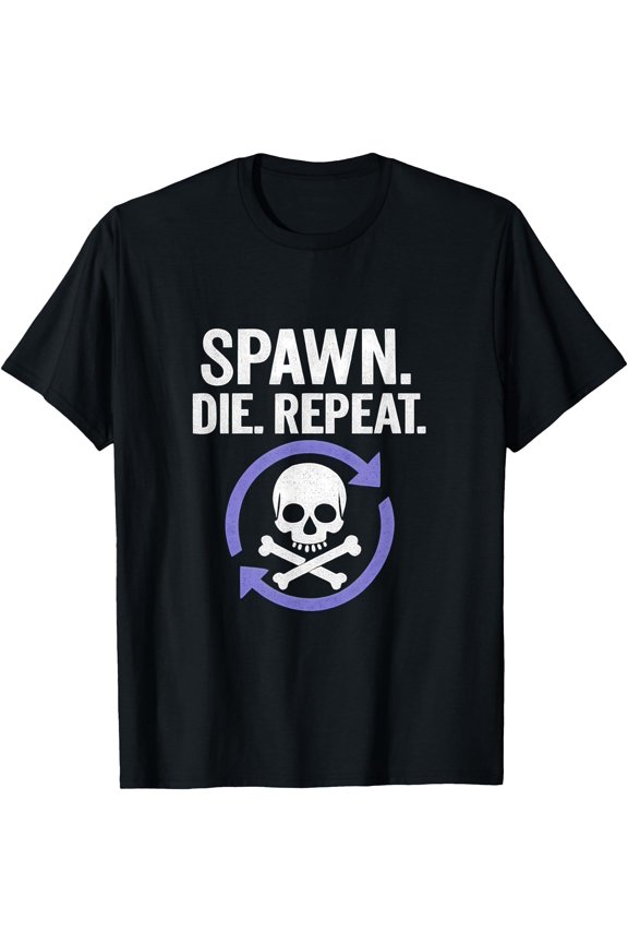Spawn. Die. Repeat. Neon Purple Grunge Skull Respawn T-Shirt , Vintage T-Shirt