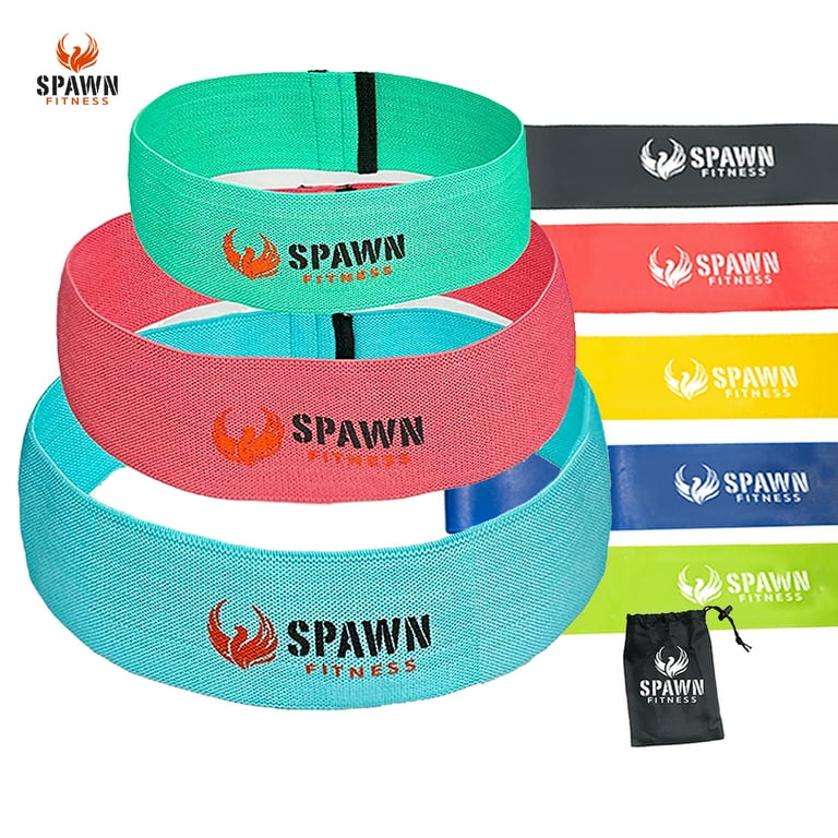 Spawn Fitness Fabric Resistance Bands Set of 3 with 5 Latex Exercise Workout Bands