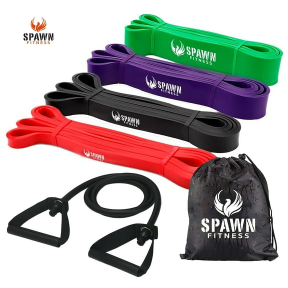 Spawn Fitness Pull Up Assistance Bands 4-piece and Resistance Band with Handle Set