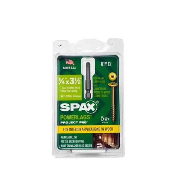 Spax 5042520 0.25 x 3.5 in. Power Lags Star Washer Head Structural Screws, Gold- 0.47 lbs - Pack of 12