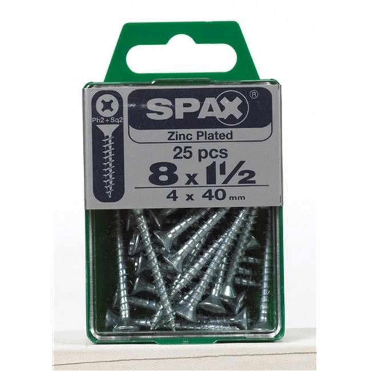 Spax 4101010400402 MultiMaterial Screws, Flat Head, Phillips, 8'' X 11/2'', Box 25