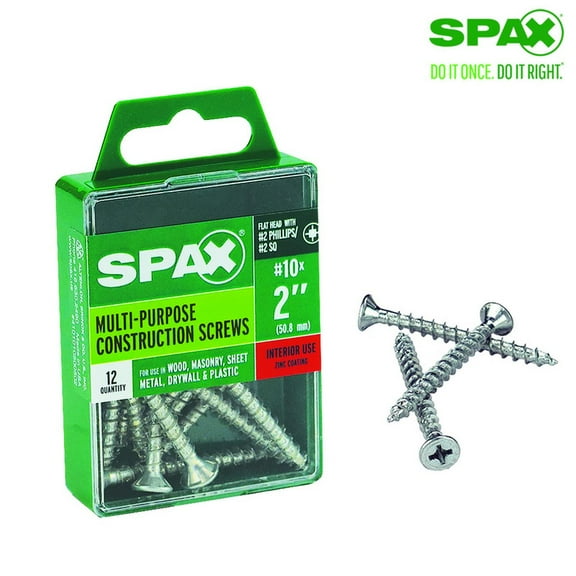 Spax 4101010500502 Multi-Material Screws, Flat Head, Phillips, 10'' X 2'', Box 20