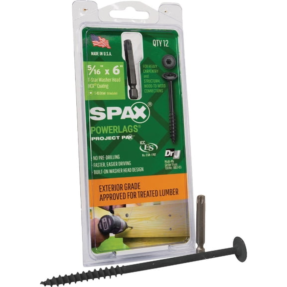SPAX PowerLags Washer Head Structural Screw 6 Inch - Wood, Heated - 12 Pack, 6 In