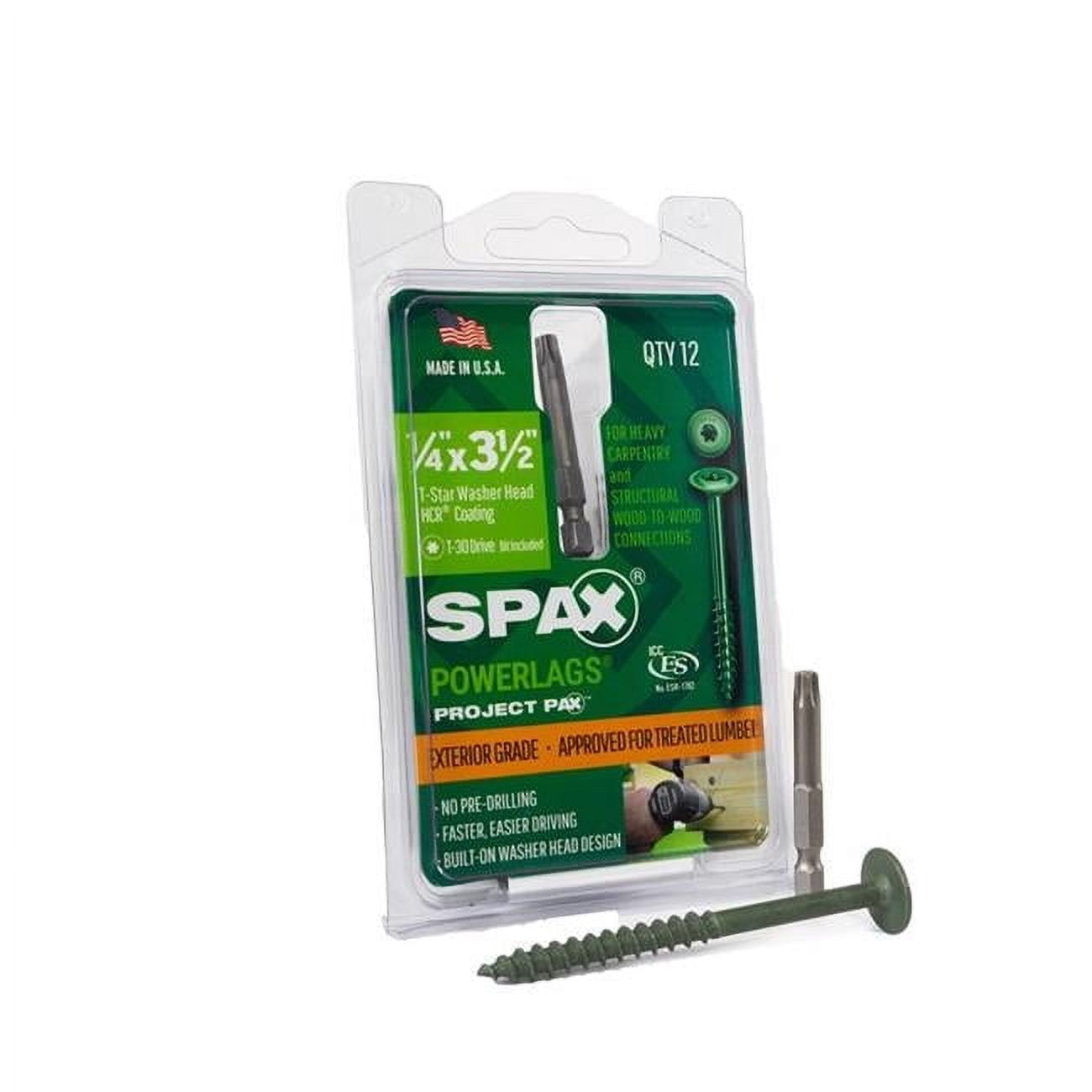 Spax 5028495 Power Lag 0.25 x 3.5 in. T-30 Washer Head Structural Screws, Green- Pack of 12