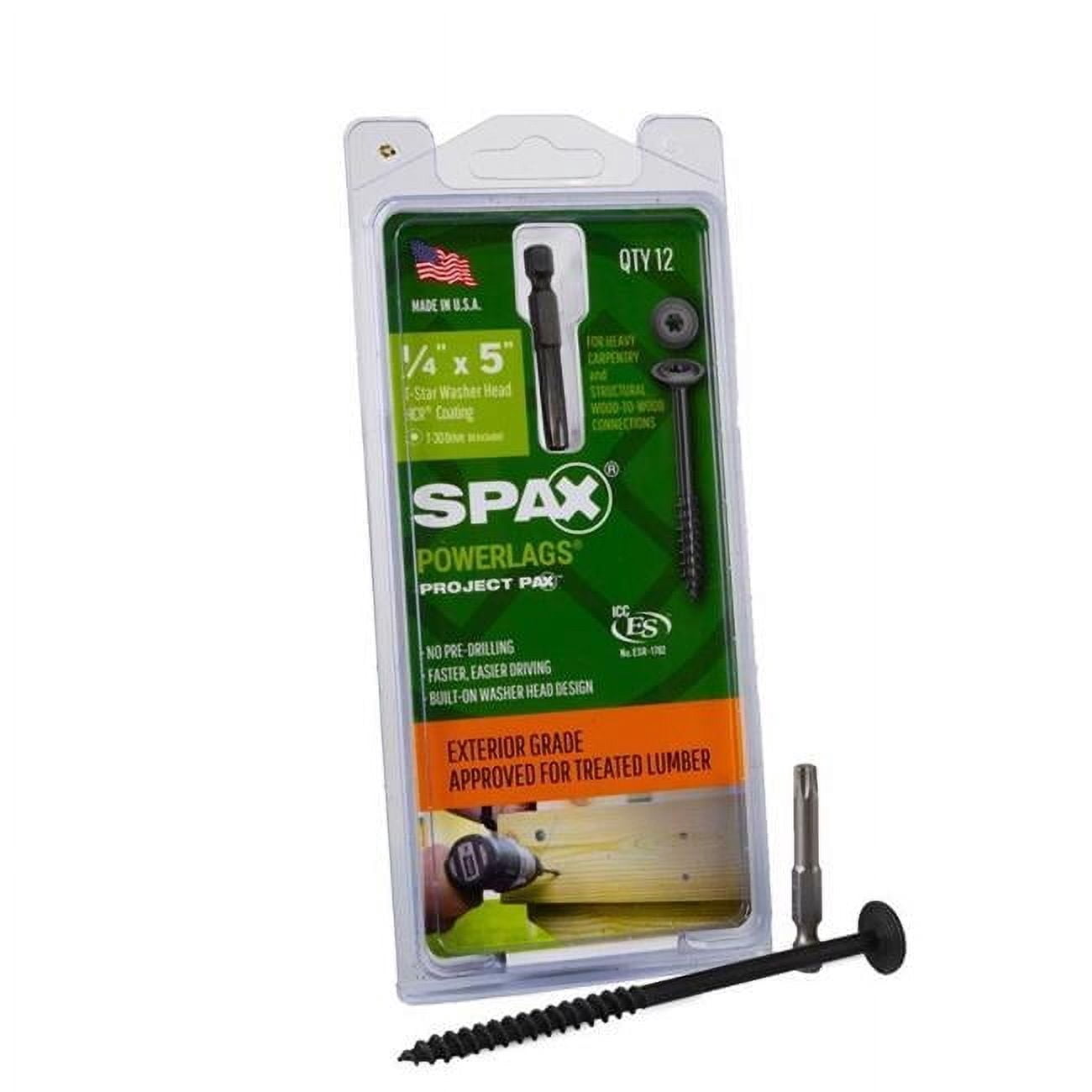 Spax 5028492 Power Lag 0.25 x 5 in. T-30 Washer Head Structural Screws, Black- Pack of 12