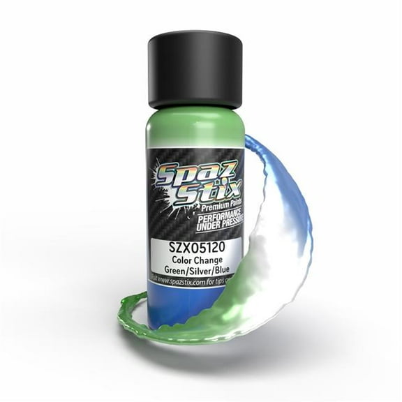 Spaz Stix SZX05120 2 oz Color Change Airbrush Paint Bottle, Green, Silver & Blue