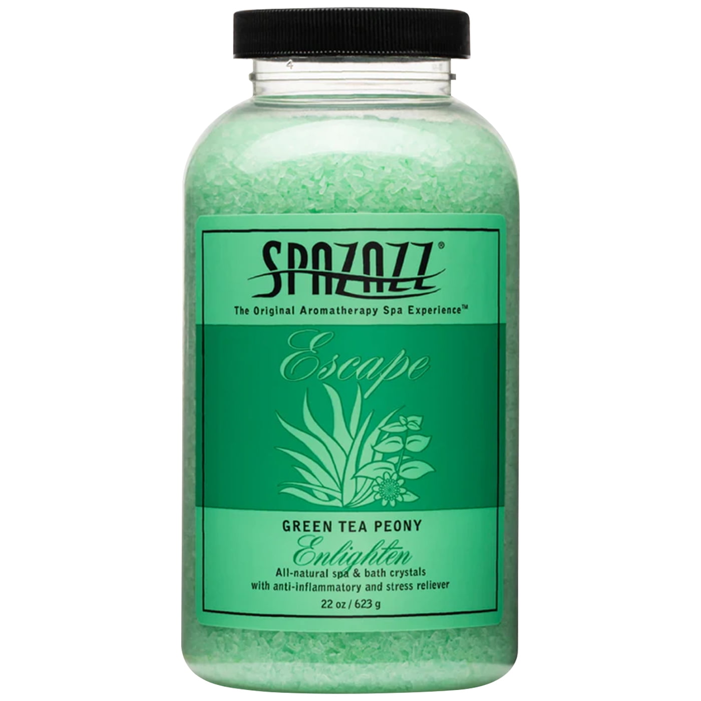 Spazazz Aromatherapy Escape Green Tea Peony Enlighten Spa and Bath Crystals, 22 oz Jar. Crystals and Bath Salts for Hot Tub and Bathtub Spa - Aromatherapy Scented Salts for Relaxation!