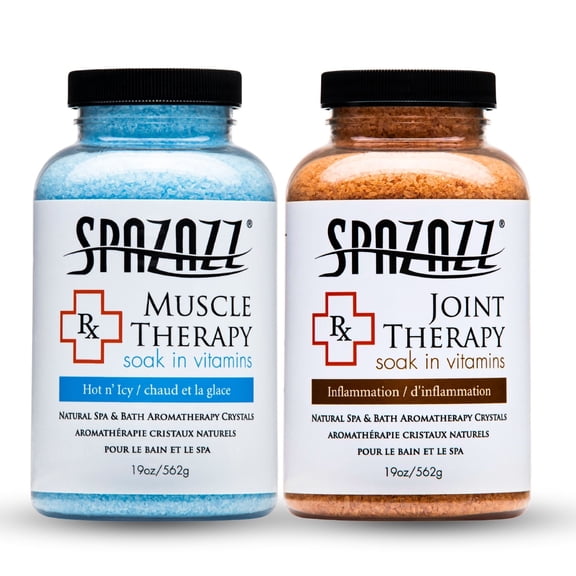 Spazazz Aromatherapy Spa and Bath Salts Crystals RX Therapy Collection 2 Pack Bundle- One 19 Oz Jar Each Spazazz Muscle Therapy and Joint Therapy- Dead Sea Bath Salt Crystals
