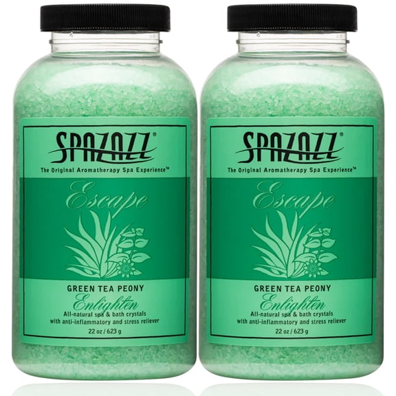 Spazazz Aromatherapy Escape Green Tea Peony Enlighten and Bath Crystals, 2 Pack - 22 oz Each. Crystals and Bath Salts for Hot Tub and Bathtub Spa - Aromatherapy Scented Salts for Relaxation!