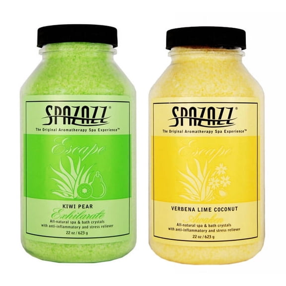 Spazazz Escape Kiwi Pear and Verbena Lime Coconut Aromatherapy Hot Tub & Spa Salt Crystal - 2-Pack 22oz Oil-Free Aromatherapy Bath Salt Crystals for Relaxing Bath Soaks