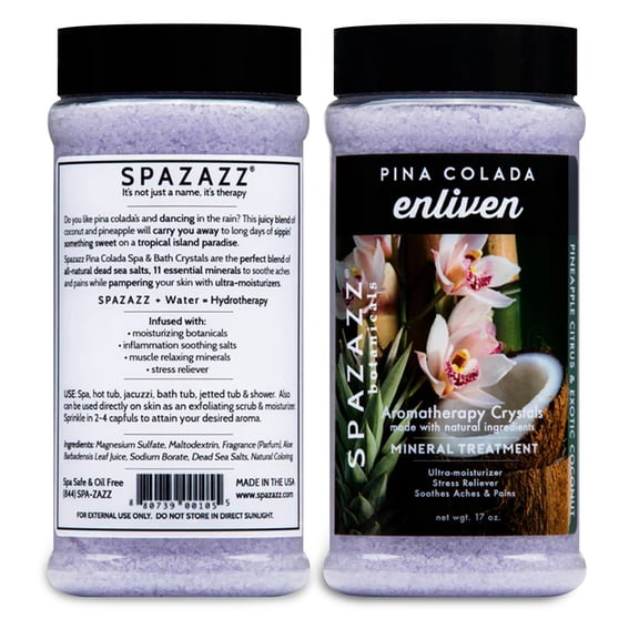 Spazazz Hot Tub Aromatherapy Pina Colada Enliven 2 Pack - 17 oz Each. Crystals and Bath Salts for Hot Tub and Bathtub Spa - Aromatherapy Scented Salts for Relaxation!