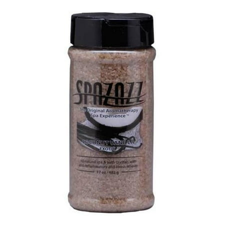 Spazazz Coconut Vanilla Exotic Aromatherapy Spa & Bath Crystals – 4-Pack 17oz Each – Infused with Magnesium & Natural Minerals – Hot Tub & Bath Soak – Relaxing Coconut & Vanilla Scent