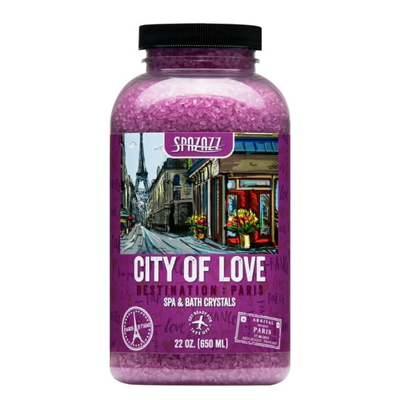 Spazazz Destinations - Paris - City of Love - Natural Spa & Bath Salt Aromatherapy Crystals 22oz -Skin Softener - Soothes Aches and Pains - Safe For Your Hot Tub & Kids