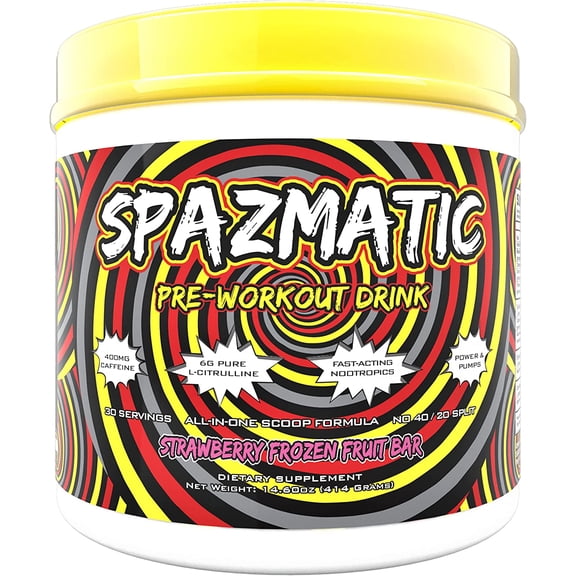 Spazmatic Pre-Workout Powder - 400mgs Caffeine - 6 Grams Pure Citrulline for Muscle Pumps- Fast Acting Focus - 30 Full Servings - All-In-1-Scoop Formula