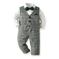 thumbnail image 1 of Spazoro Baby Boys 4-Piece Suit Set, Vest+Pants+Romper+Bow Classic Solid 3-Button Formal Dress Set for Wedding Gray Size 6 Months, 1 of 3