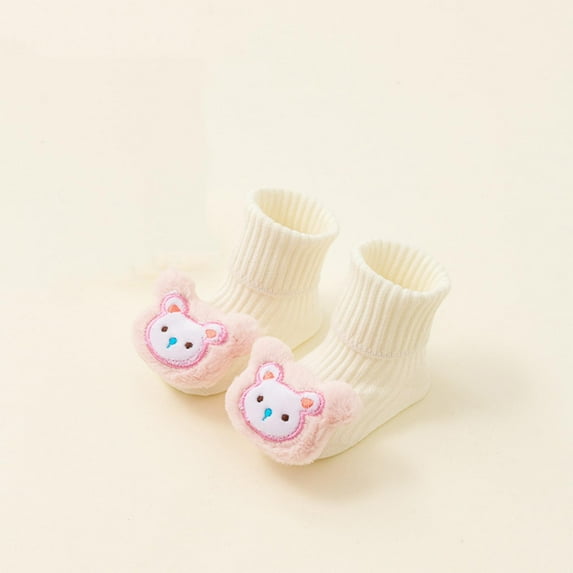 Spazoro Baby Girls Learning Walking Socks, Short-tube 100%Cotton Seamless Toe for No Rub Cute Pattern Breathable Casual Comfortable Fit Socks for Child Girls White Size 1 T