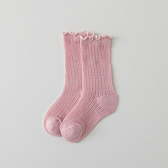 Spazoro Baby Girls Socks, Mid-tube Seamless Toe for No Rub Breathable Solid Color 100%Cotton Casual Comfortable Fit Socks for Child Girls Pink Size 1 T