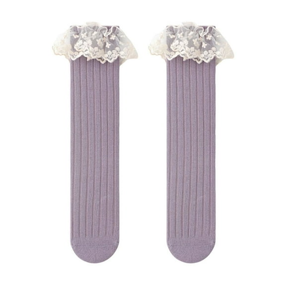 Spazoro Baby Girls Socks, Solid Color 100%Cotton Mid-tube Casual Breathable Seamless Toe for No Rub Comfortable Fit Socks for Child Girls Purple Size Free Size