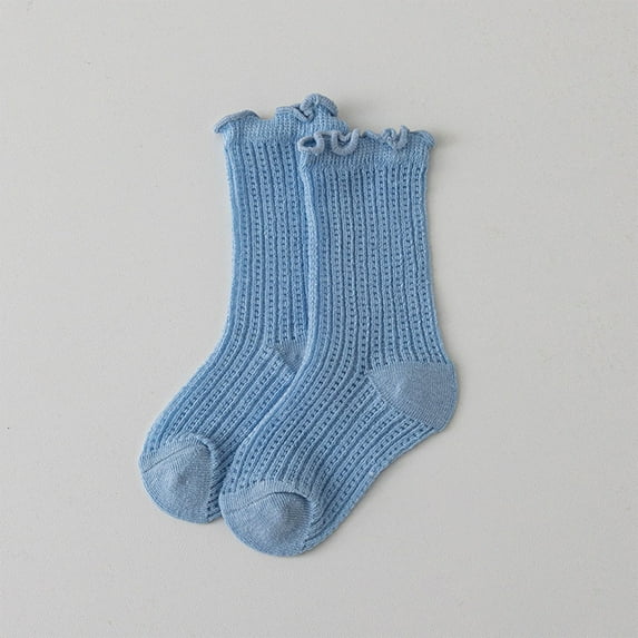 Spazoro Baby Girls Socks, Solid Color Breathable Seamless Toe for No Rub Casual Mid-tube 100%Cotton Comfortable Fit Socks for Child Girls Blue Size 0 T