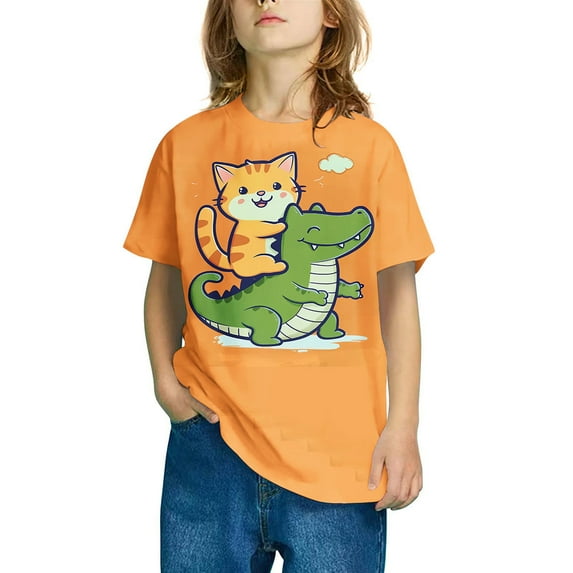 Spazoro Big Boys Girls Shirts Tee, Dinosaur Print Graphic T-Shirts Crew Neck Short Sleeve Casual Summer Tops for Unisex Multicolor Size 9 T