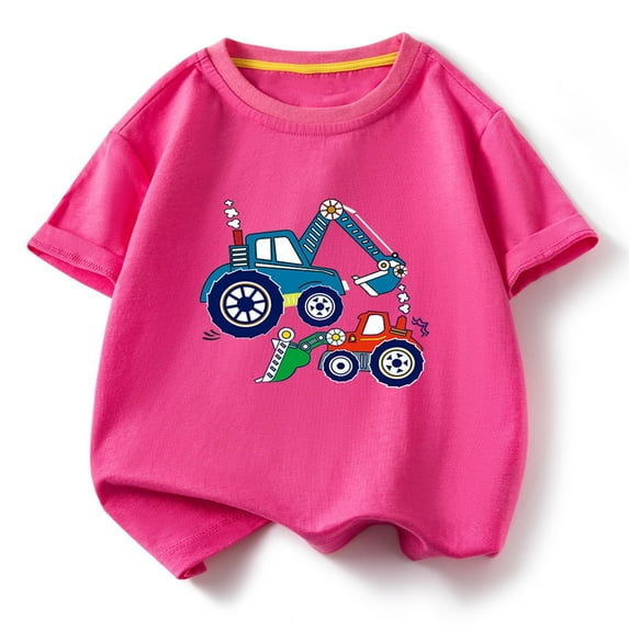 Spazoro Big Boys Girls Shirts Tee, Short Sleeve Crew Neck Cute Print Graphic T-Shirts Casual Summer Tops for Unisex Hot Pink Size 5 T